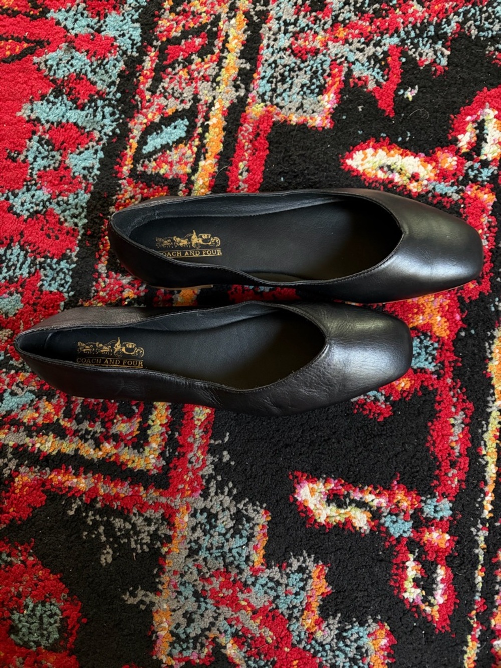 Coach and Four Black Leather Square-Toe Ballet Flats - Size 6 - Picture 2 of 5